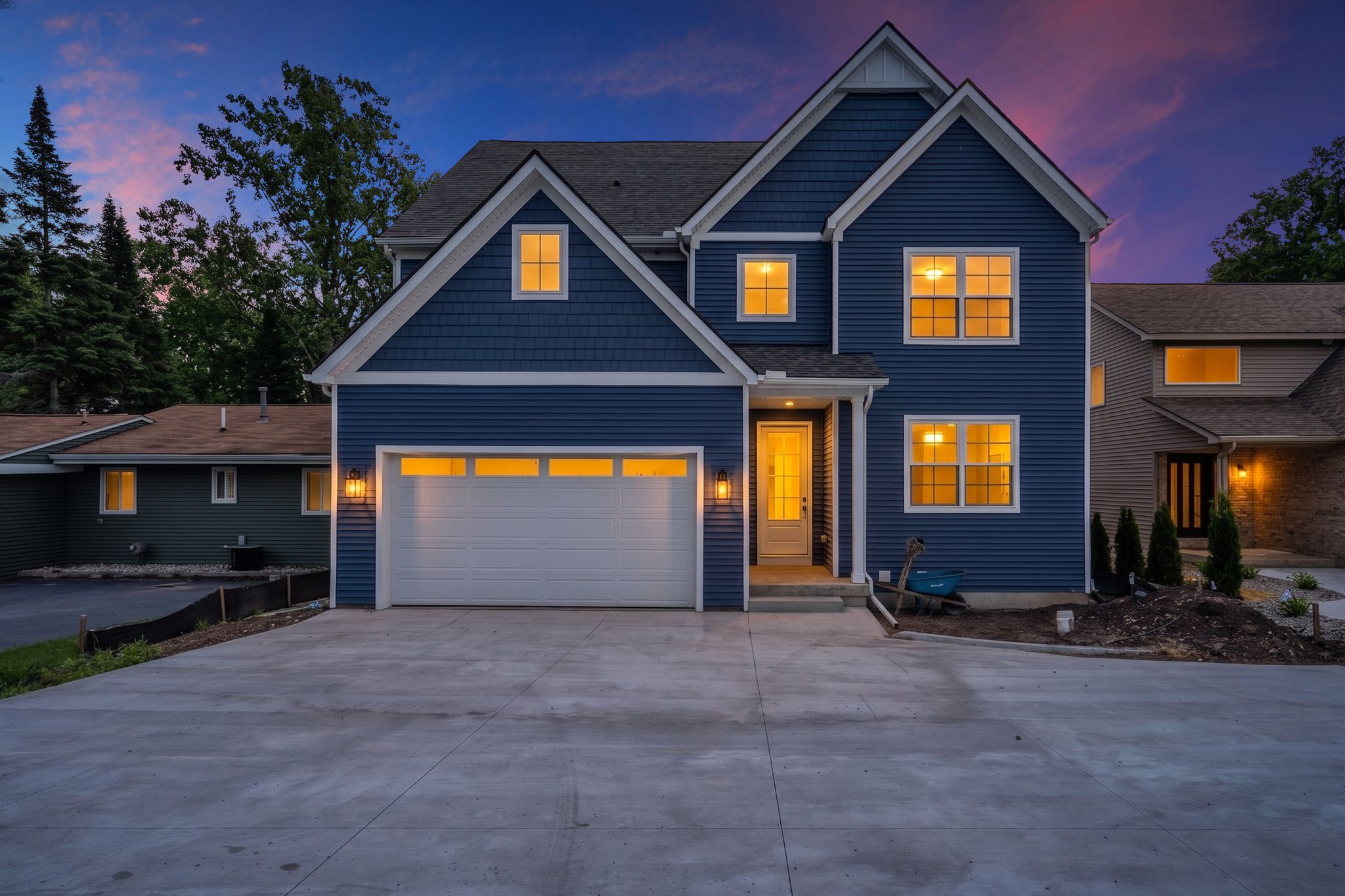 Kensington-built home exterior at twilight