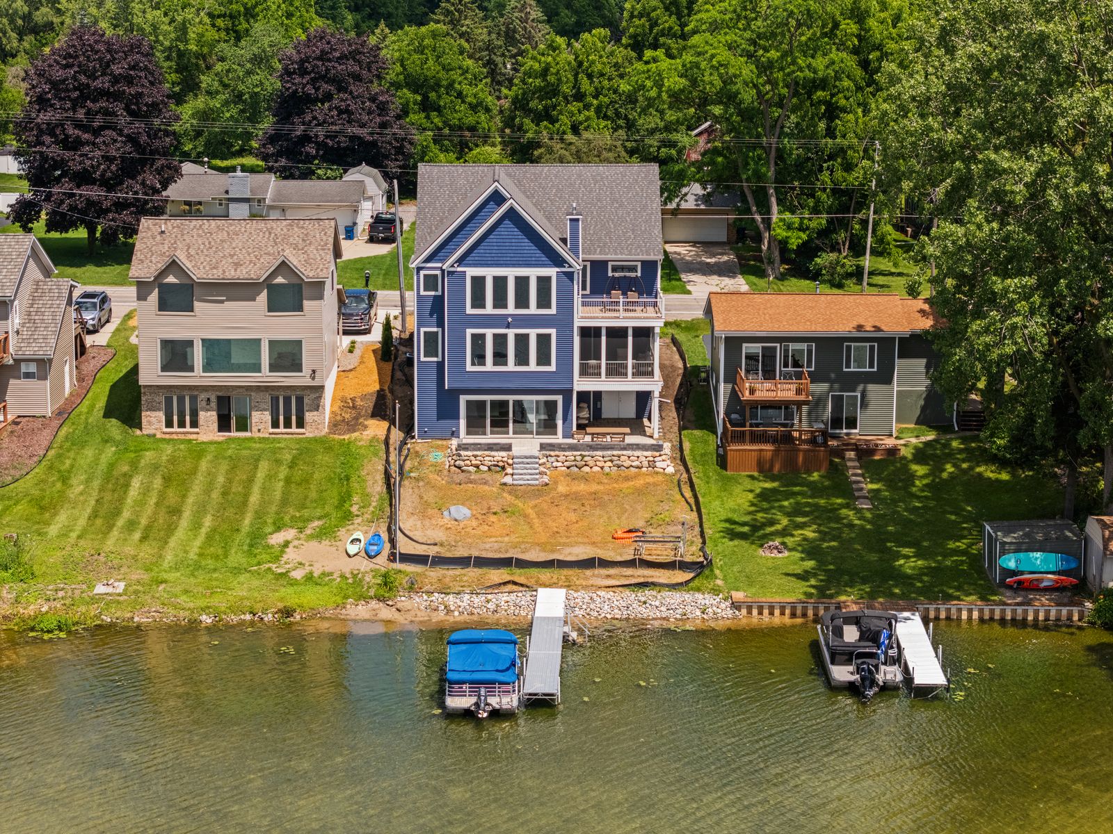 Lakefront Kensington home, rear elevation from the water