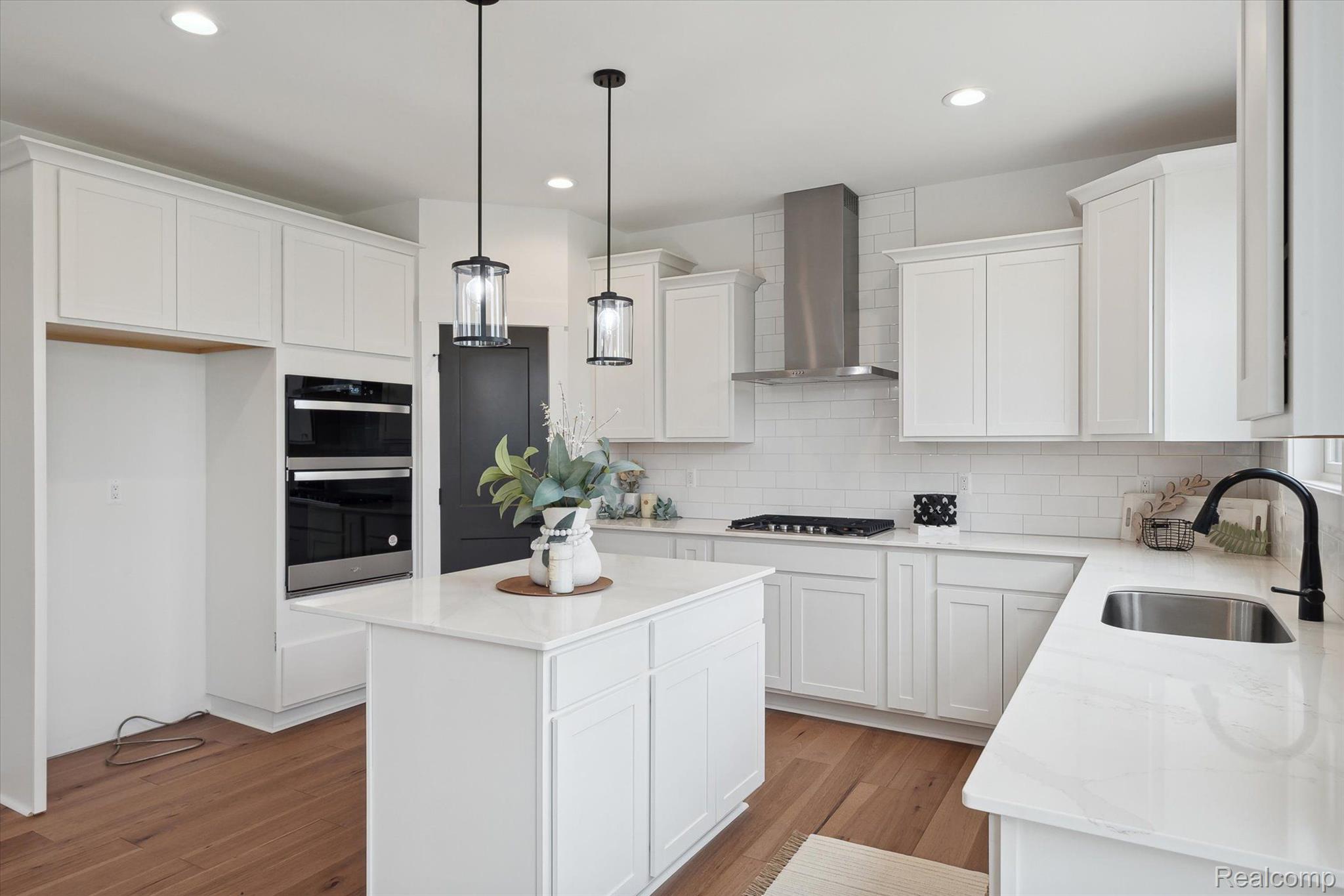 Kitchen island with pendant lighting